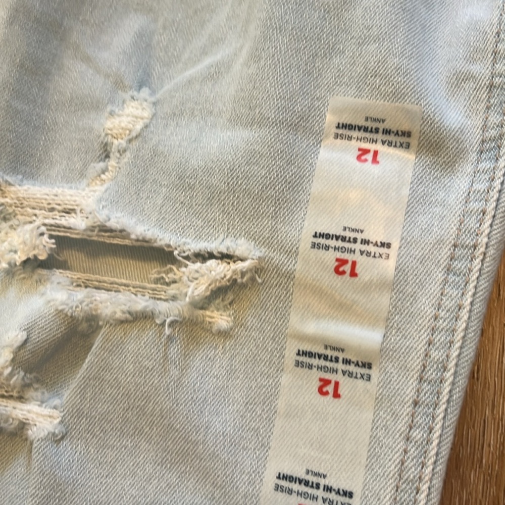 Old Navy Sky Hi Extra High Rise Straight Leg Raw Hem Ankle Stretch Jeans 12 - Picture 3 of 10